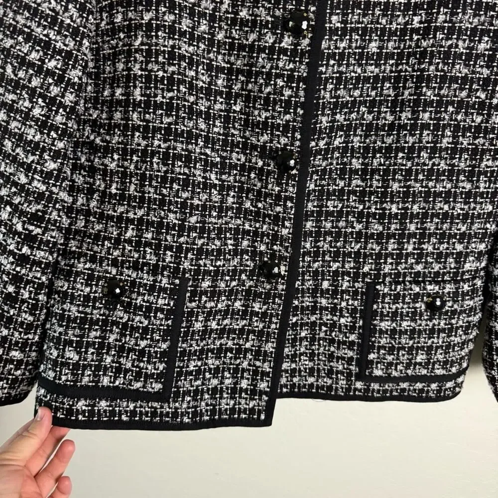 Talbots Tweed Jeweled Button Blazer Jacket Size 16